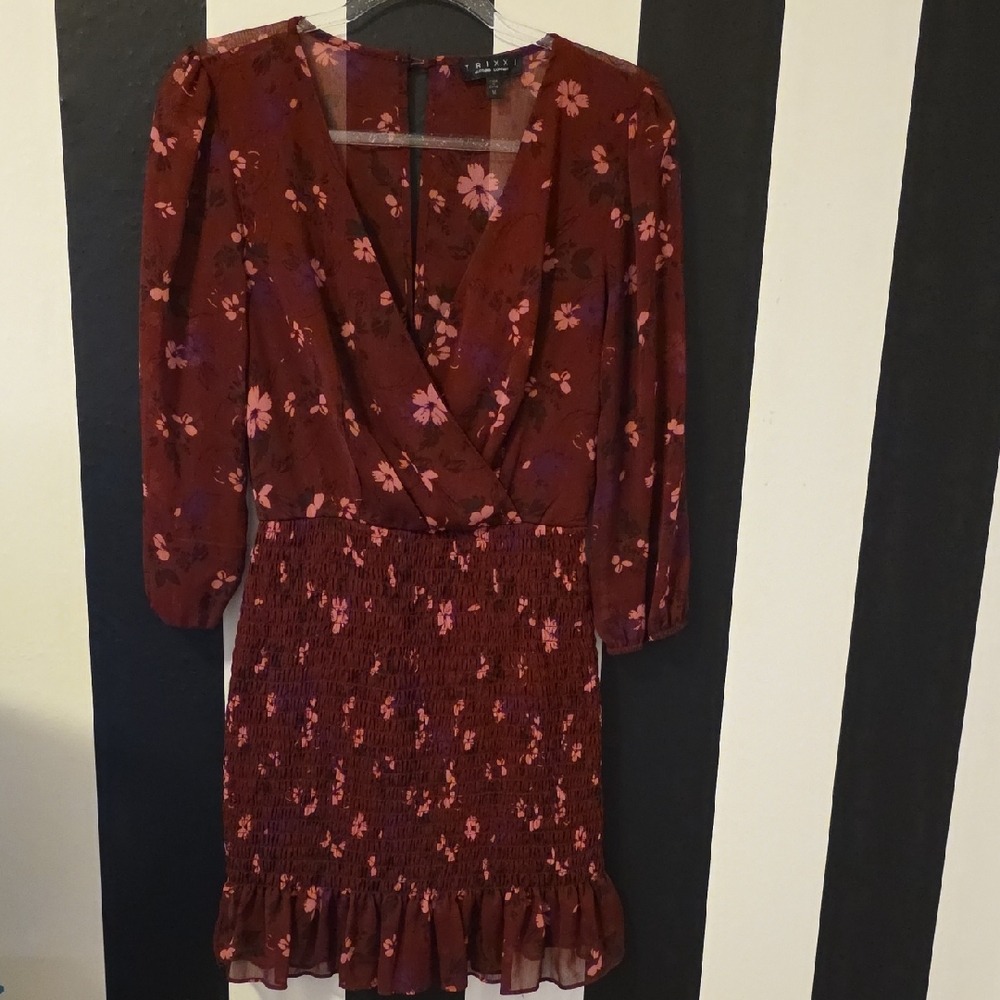 Trixxi Burgundy Floral Long Sleeve Dress